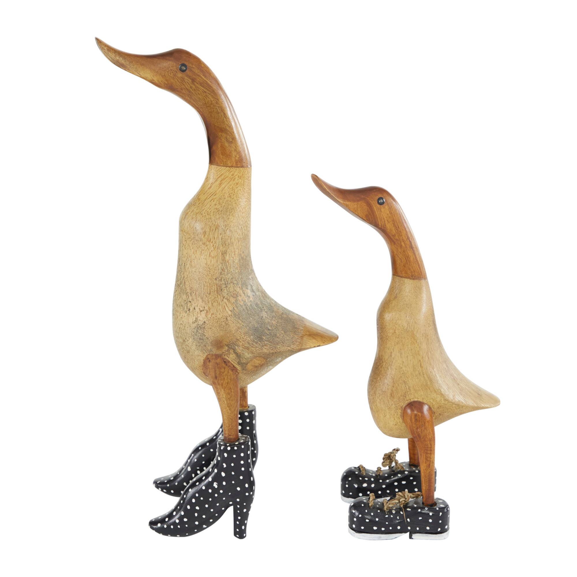 Set of 2 Brown Bamboo Coastal Duck Sculpture, 17", 12"